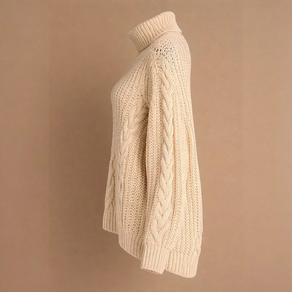 Plus Size Textured Cable Knit Ribbed Hem Turtleneck Sweater 5XL (Fits Smaller) - Picture 5 of 6